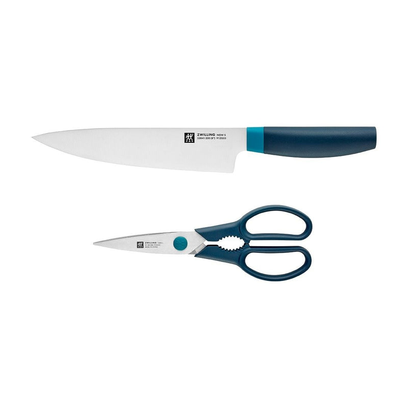 Zwilling Now Multi-Purpose Stainless Steel Chef's Knife & Scissors/Shears Set, Blue, 2-pc K3